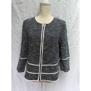 Lafayette 148 Jacket Womens Navy White Textured Zip Front Blazer Large
